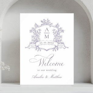 Poster Bienvenue au mariage classique à crête florale lav