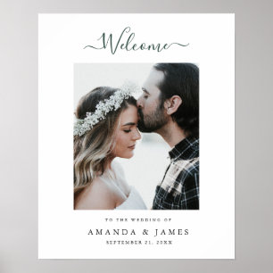 Poster Bienvenue au mariage de Green Script Photo