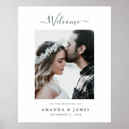 Poster Bienvenue au mariage de Green Script Photo (Devant)