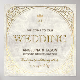 Poster Bienvenue au mariage de marbre doré