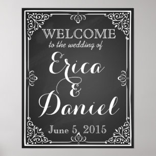 Poster bienvenue au mariage de panneau de craie impressio