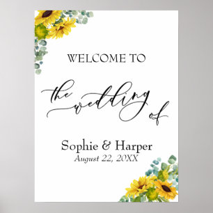 Poster Bienvenue au mariage d'eucalyptus et tournesols