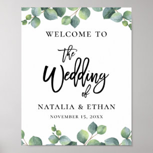 Poster Bienvenue au Mariage du feuillage Eucalyptus