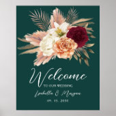 Poster Bienvenue au Mariage floral Emerald Green (Devant)