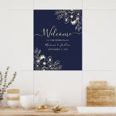 Poster Bienvenue au Mariage Floral Gold de la Marine (Cuisine)