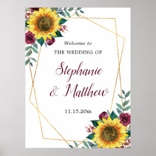 Poster Bienvenue au mariage géométrique Tournesol Rose de