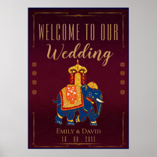 Poster Bienvenue au mariage indien traditionnel Rouge Or