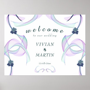 Poster Bienvenue au mariage mini floral Purple Faith