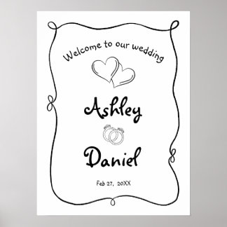 Poster Bienvenue au mariage minimaliste noir et blanc doo