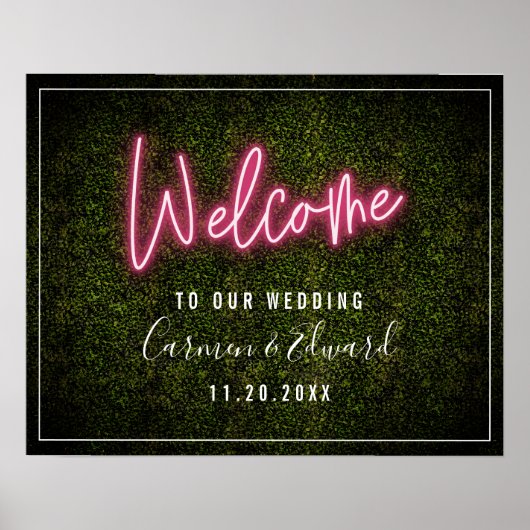 Poster Bienvenue au Mariage Neon Boxwood (Devant)