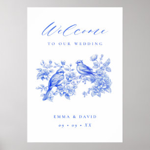 Poster Bienvenue au mariage oiseaux de l'amour en Chinois