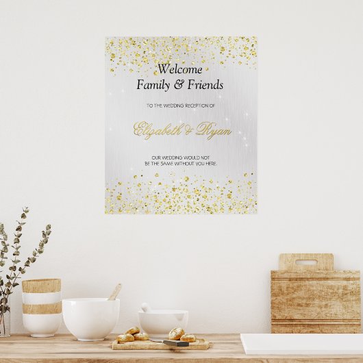 Poster Bienvenue au mariage, Paillettes de faux or et feu (Cuisine)