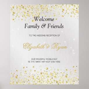 Poster Bienvenue au mariage, Paillettes de faux or et feu