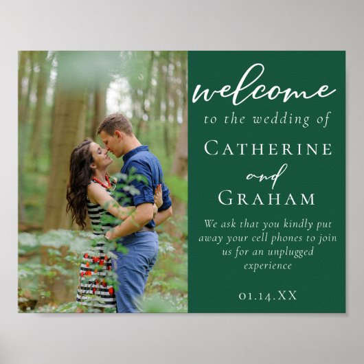 Poster Bienvenue au Mariage photo Emerald Green Couple (Devant)