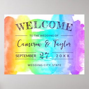 Poster Bienvenue au Mariage Rainbow Watercolor Splash LGB