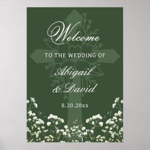 Poster Bienvenue au mariage religieux Baby's Breath vert 