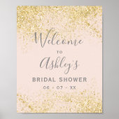 Poster Bienvenue au mariage rose poudré avec paillettes d (Devant)