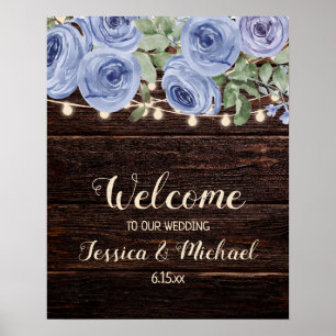 Poster Bienvenue au mariage Rustique Bois Bleu Floral Gui