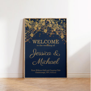 Poster Bienvenue au mariage Rustique Glam Bleu Nuit Or