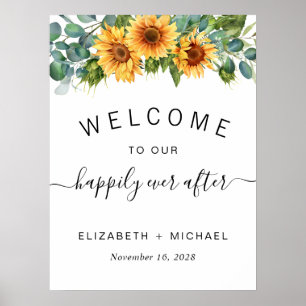 Poster Bienvenue au mariage Tournesol Eucalyptus