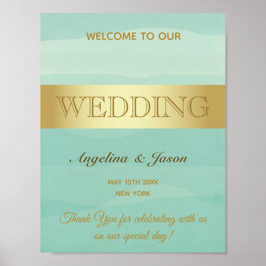 Poster Bienvenue au mariage vert menthe (Devant)