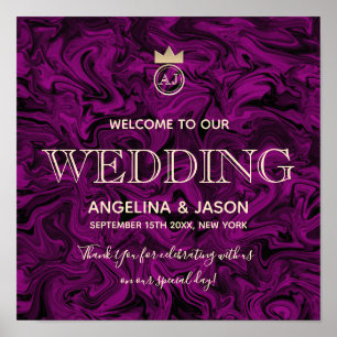 Poster Bienvenue au mariage Violet et Or