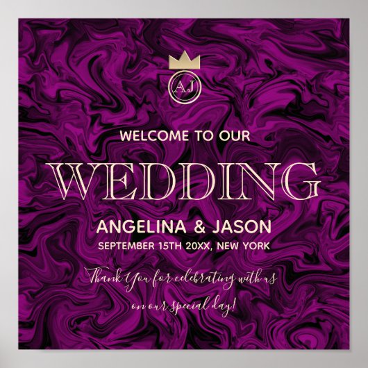 Poster Bienvenue au mariage Violet et Or (Devant)