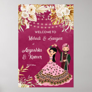 Poster Bienvenue au mehndi sangeet rose et or mariage ind