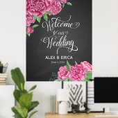 Poster bienvenue au panneau rose mariage peony (Bureau à domicile)