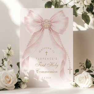 Poster Bienvenue au premier saint-communion avec noeud ro
