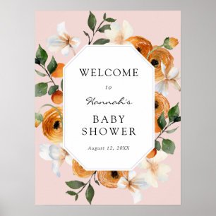 Poster Bienvenue au shower de bébé Fleurs d'Oranger Cléme