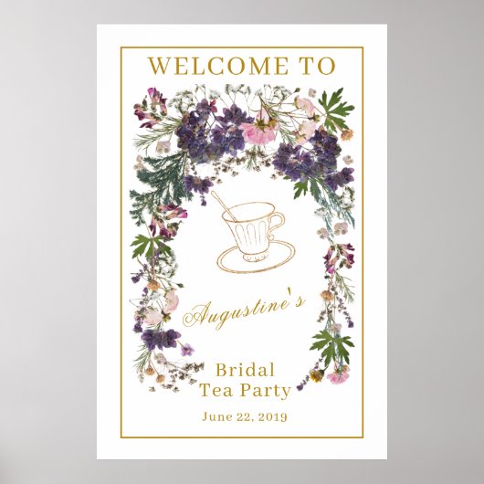 Poster Bienvenue au Thé de Mariage aux Fleurs Sauvages Sé (Devant)