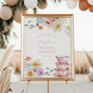 Poster Bienvenue au thé de mariage avec infusion de fleur