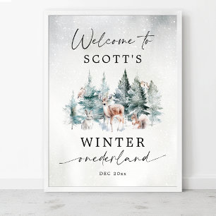 Poster Bienvenue au Winter ONEderland Woodland pour le 1e