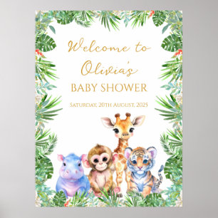 Poster Bienvenue aux bébés animaux de la jungle tropicale