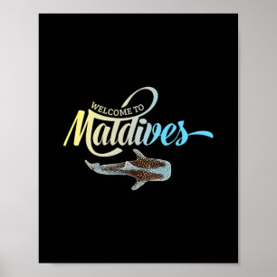 Poster Bienvenue aux Maldives Baleine Requin Vacances Sou