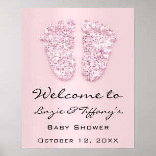 Poster Bienvenue aux pieds Bébé Shower Nouvelle Fille Ros