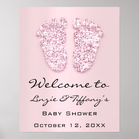 Poster Bienvenue aux pieds Bébé Shower Nouvelle Fille Ros (Devant)