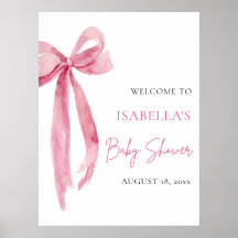 Bienvenue Baby Shower Coquette Ruban Rose Aquarell