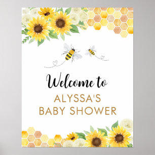 Poster Bienvenue Baby shower d'abeilles de tournesol