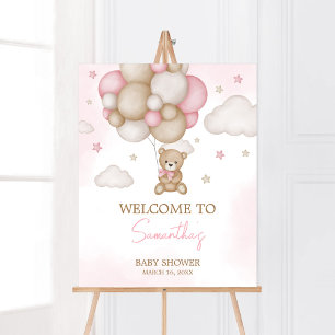 Poster Bienvenue Baby shower de ballons pour filles ours