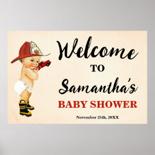 Poster Bienvenue Baby shower de petit pompier