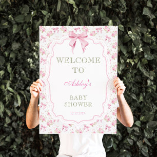 Poster Bienvenue Baby shower fille Bow rose