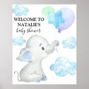 Poster Bienvenue Baby shower garçon Eléphant mignonne