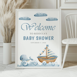 Poster Bienvenue Baby shower nautique Cute