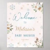 Poster Bienvenue Baby shower Winter Wonderland Snowflake (Devant)