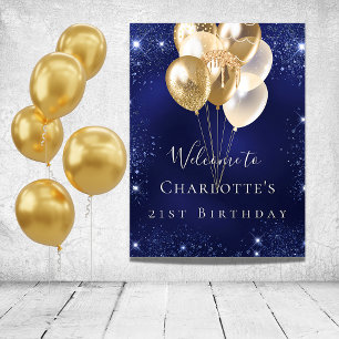 Poster Bienvenue ballons pailletés bleu marine or pour an
