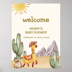 Poster Bienvenue Bébé Cactus Lama Cowboy Baby Shower