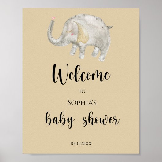 Poster Bienvenue bébé éléphant ballon shower (Devant)