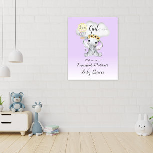Poster Bienvenue Bébé Fille éléphant Ballon à Air Chaud V